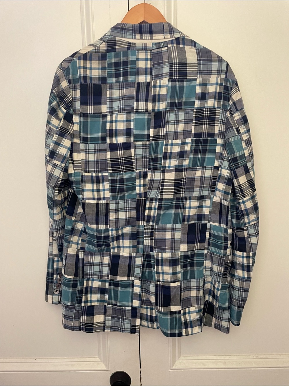 Polo by Ralph Lauren Patchwork Madras Blazer in Teal, Navy & White - Picture 4 of 4